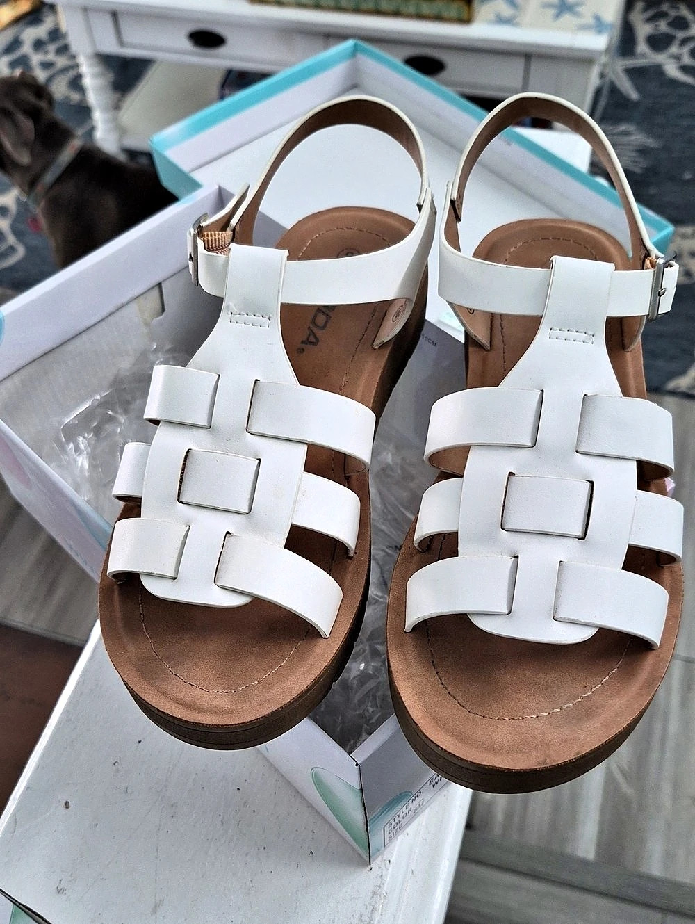 SODA EASILY-S Strappy Platform Sandals White & Brown US 8M